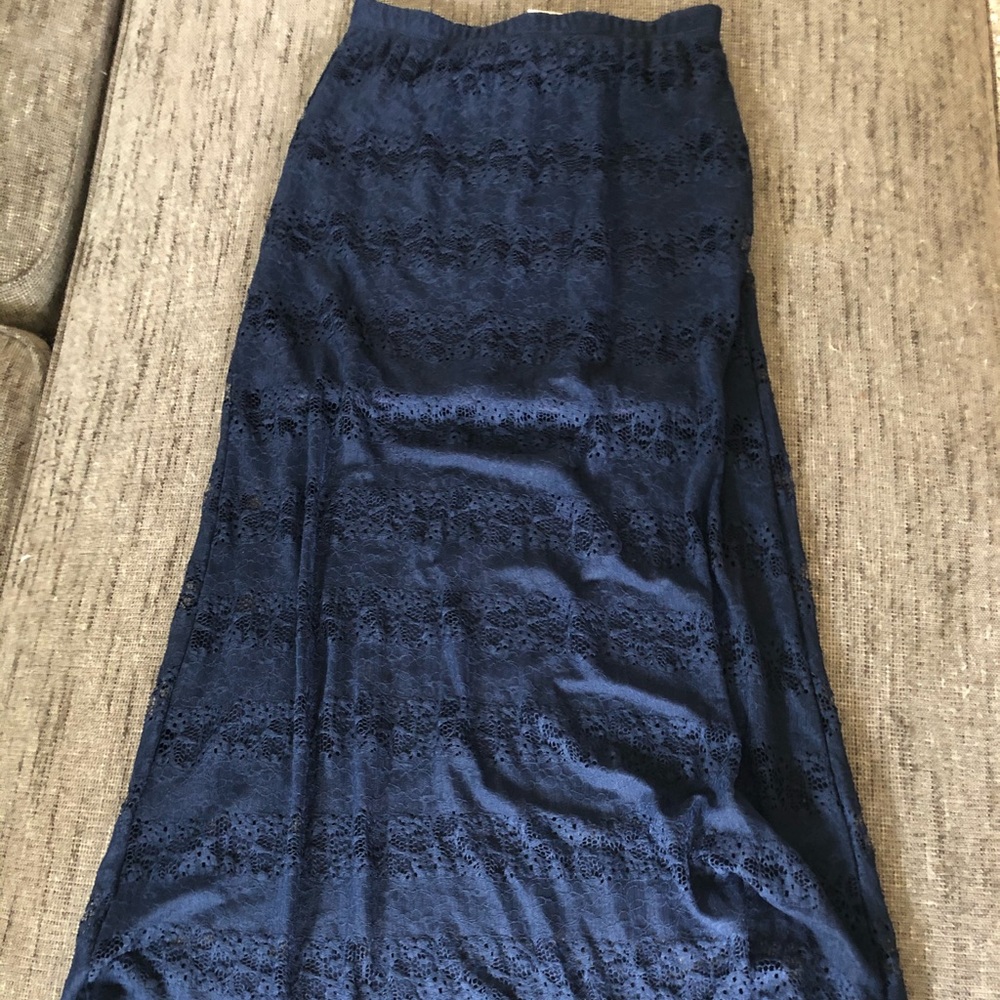 Navy lace maxi skirt